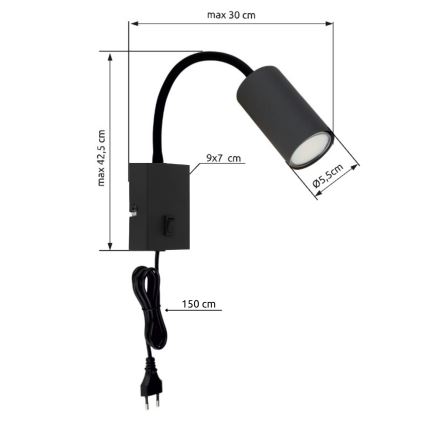 Globo - Flexibilná nástenná lampa 1xGU10/25W/230V čierna