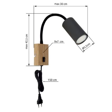 Globo - Flexibilná nástenná lampa 1xGU10/25W/230V šedá/hnedá