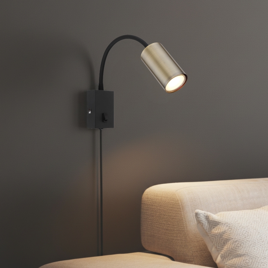 Globo - Flexibilná nástenná lampa 1xGU10/25W/230V čierna/mosadz