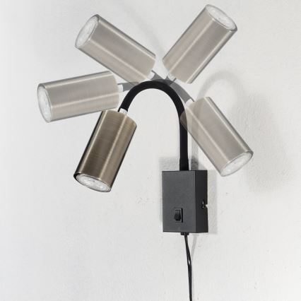 Globo - Flexibilná nástenná lampa 1xGU10/25W/230V čierna/mosadz