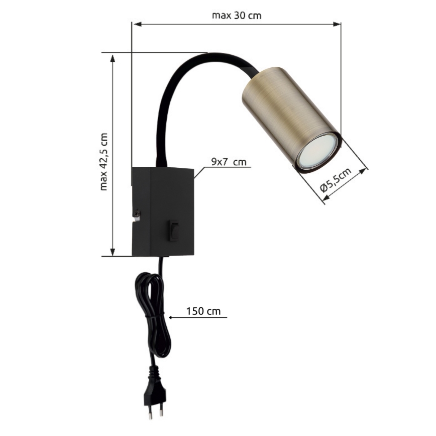 Globo - Flexibilná nástenná lampa 1xGU10/25W/230V čierna/mosadz