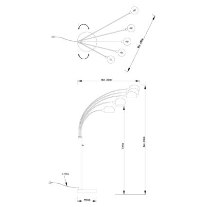 Globo - Stojacia lampa 5xE14/40W/230V čierna