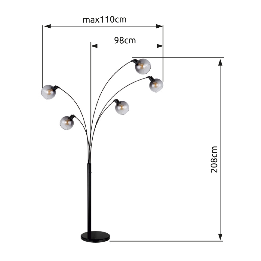 Globo - Stojacia lampa 5xE27/40W/230V dymová