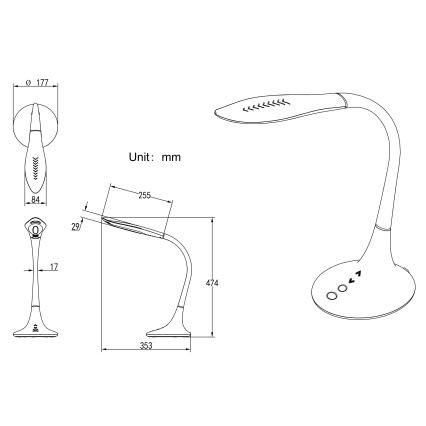 Globo - LED Stmievateľná dotyková flexibilná stolná lampa LED/9W/230V 3000/4500/6500K čierna