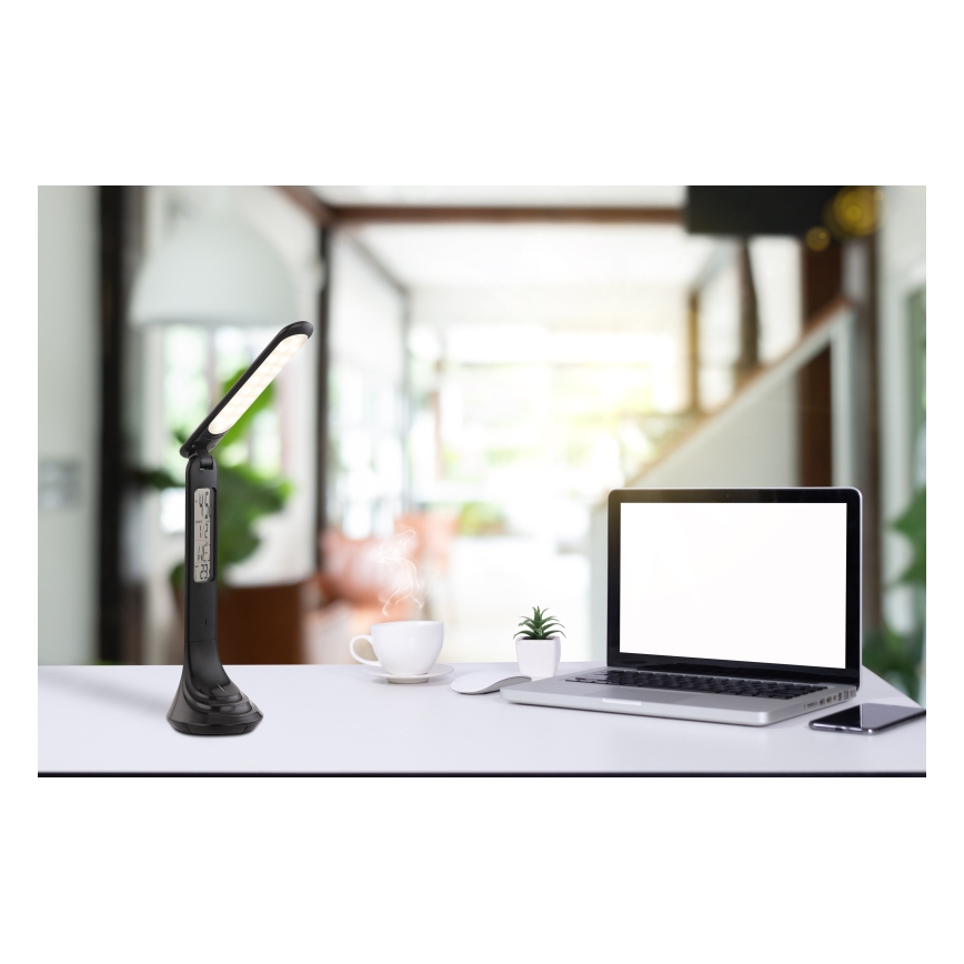 Globo - stmievateľná nabíjacia stolná LED lampa s displejom, 4 W, 230 V, 2200 mAh, čierna