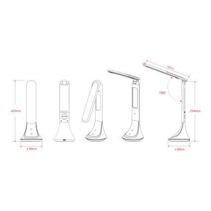 Globo - stmievateľná nabíjacia stolná LED lampa s displejom, 4 W, 230 V, 2200 mAh, čierna