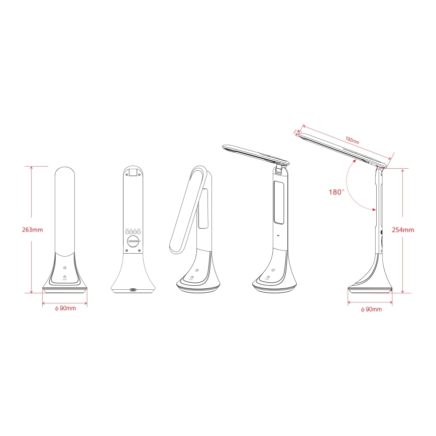 Globo - stmievateľná nabíjacia stolná LED lampa s displejom, 4 W, 230 V, 2200 mAh, čierna