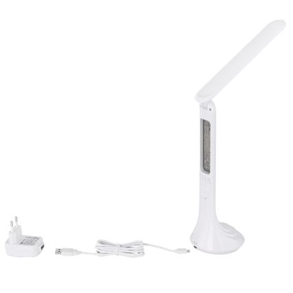 Globo - stmievateľná nabíjateľná stolová LED lampa s displejom, LED/4W/230V, 2200 mAh, biela