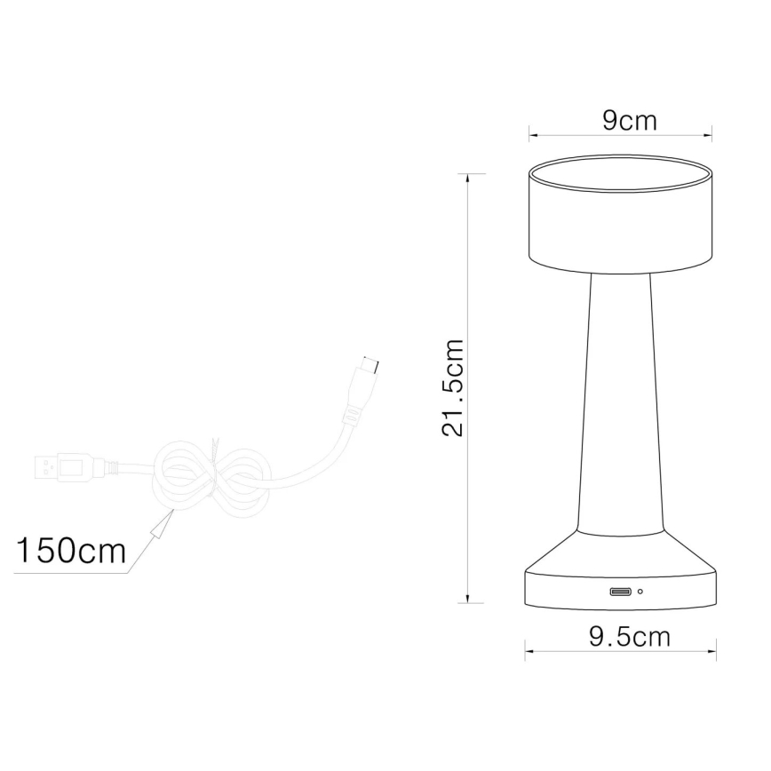 Globo - LED Stmievateľná dotyková stolná lampa LED/1W/3,7V 2700K/4000K/6500K 800 mAh USB čierna