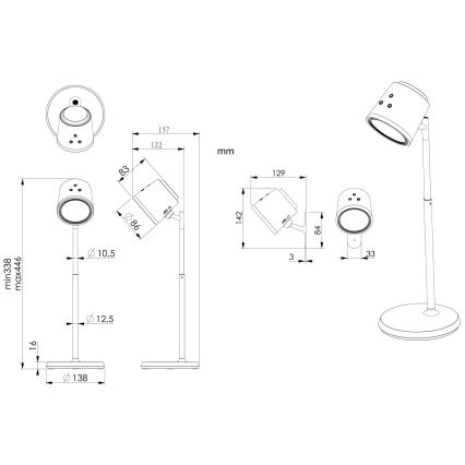 Globo - LED Stmievateľná dotyková stolná lampa 4v1 LED/6W/3,7V 3000K/4000K/6500K 1500 mAh USB čierna