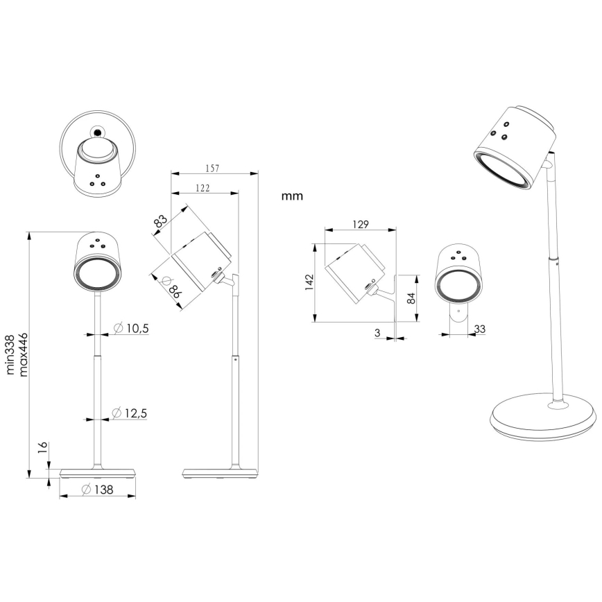 Globo - LED Stmievateľná dotyková stolná lampa 4v1 LED/6W/3,7V 3000K/4000K/6500K 1500 mAh USB čierna