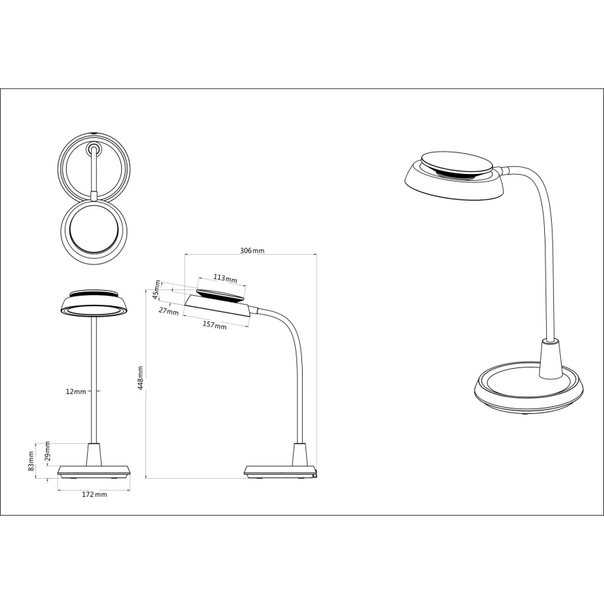 Globo - stmievateľná dotyková stolná LED lampa, 12 W, 230 V, 3000/4000/6500 K, čierna