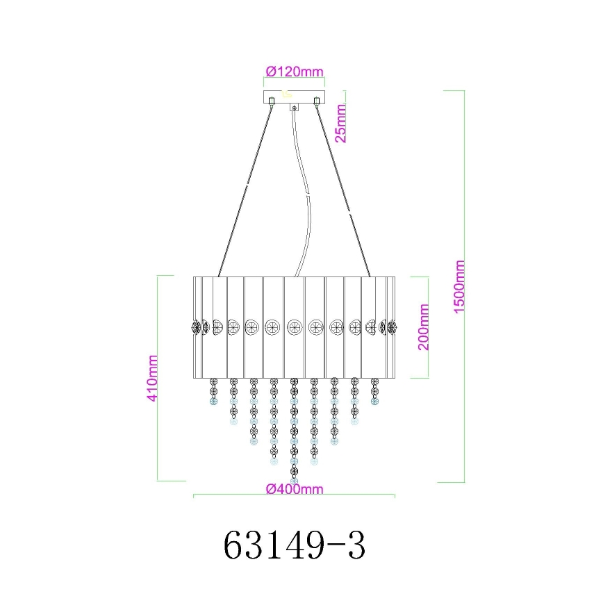 Globo - Luster na lanku 3xE27/40W/230V pr. 40 cm