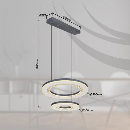 Globo - LED Stmievateľný luster na lanku LED/50W/230V 2700-6000K pr. 50 cm čierna + diaľkové ovládanie