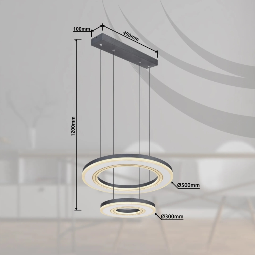 Globo - LED Stmievateľný luster na lanku LED/50W/230V 2700-6000K pr. 50 cm čierna + diaľkové ovládanie