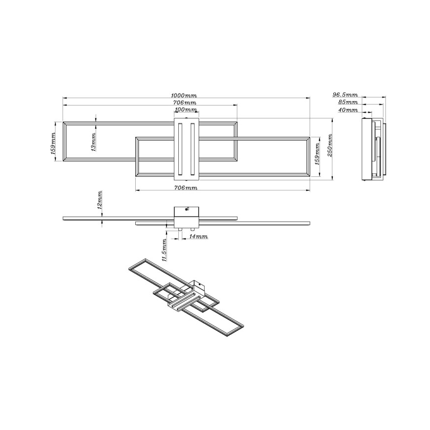 Globo - LED Stropné svietidlo LED/40W/230V 3000K 25x100 cm čierna
