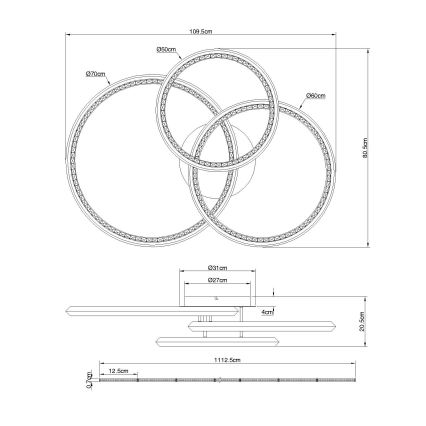 Globo - LED stmievateľné stropné svietidlo LED/72W/230V 2700-6000K 109,5x80,5 cm + diaľkové ovládanie