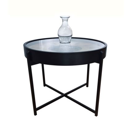 Globo - konferenčný stolík s hodinami, priemer 71,5 cm, čierny