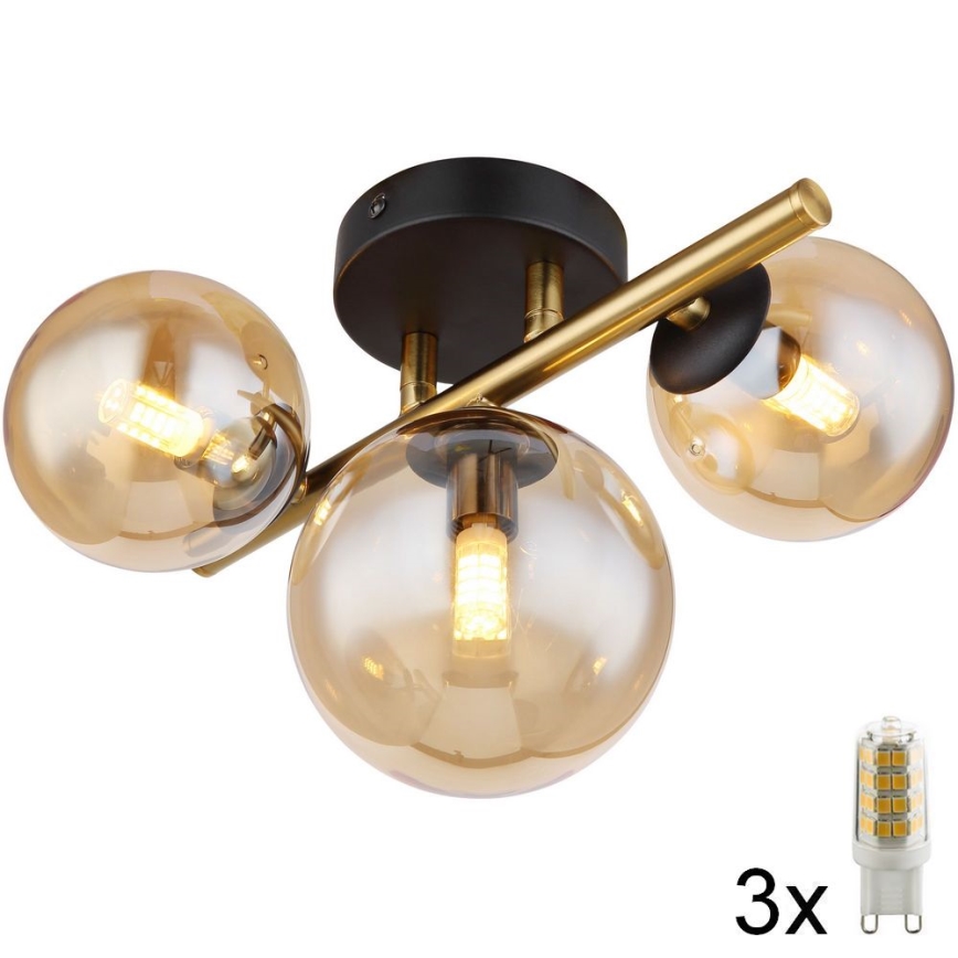 Globo - LED Prisadený luster RIHA 3xG9/3,5W/230V mosadz