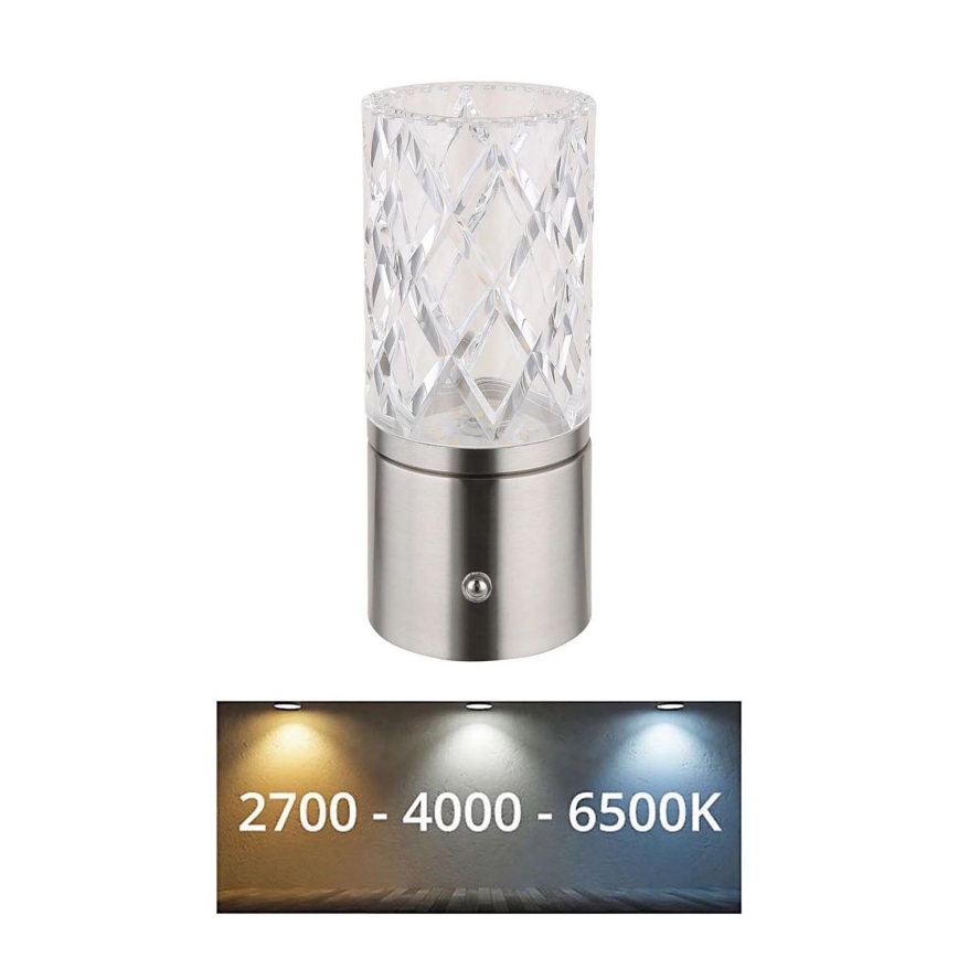 Globo - LED Stmievateľná dotyková stolná lampa LED/2,5W/3,7V 2700K/4000K/6500K 1800 mAh USB matný chróm