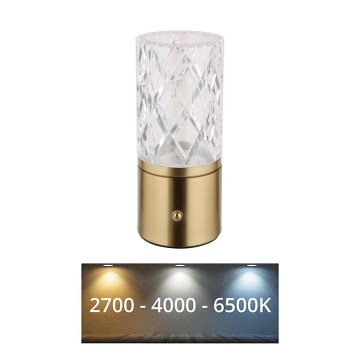 Globo - LED Stmievateľná dotyková stolná lampa LED/2,5W/3,7V 2700K/4000K/6500K 1800 mAh USB zlatá
