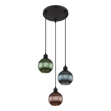 Globo - Luster na lanku 3xE27/25W/230V pr. 36 cm meď/zelená/modrá