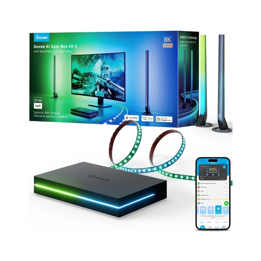 Govee - AI Sync Box Kit 2 Inteligentná sada počítačového osvetlenia 27-34 + LED panely Wi-Fi