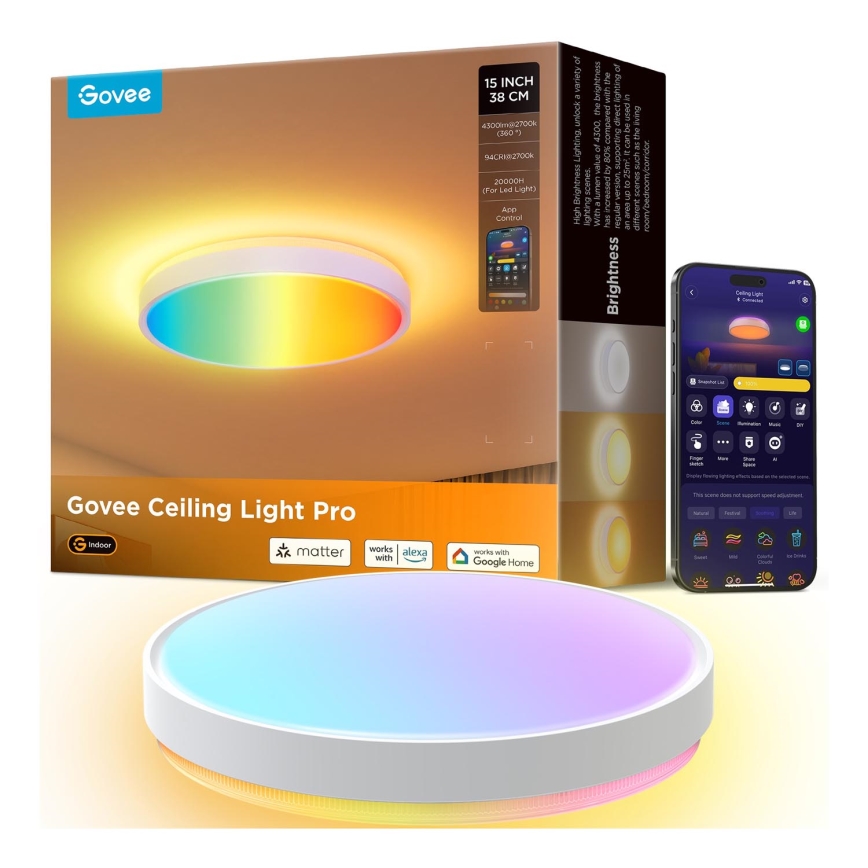 Govee - LED RGBIC Stmievateľné stropné svietidlo LED/49W/230V 2700-6500K Wi-Fi