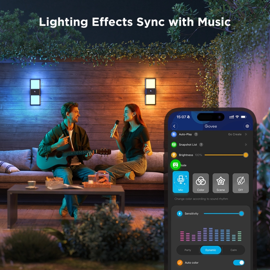 Govee - LED RGBIC Stmievateľné vonkajšie nástenné svietidlo so senzorom MATTER LED/230V IP65 2700-6500K Wi-Fi