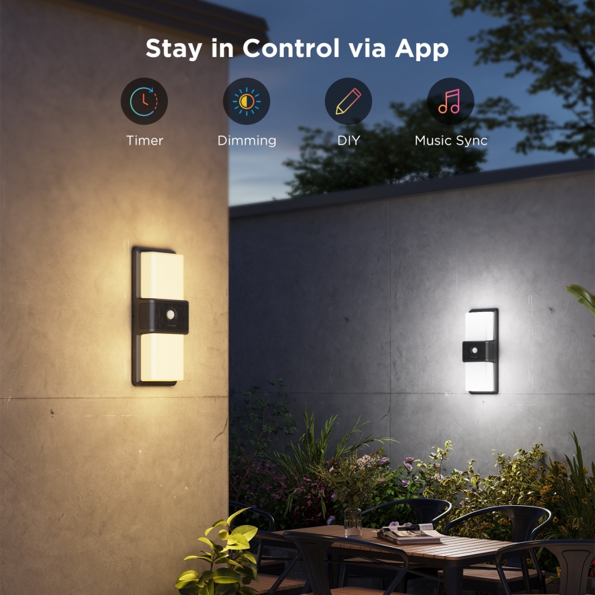 Govee - LED RGBIC Stmievateľné vonkajšie nástenné svietidlo so senzorom MATTER LED/230V IP65 2700-6500K Wi-Fi