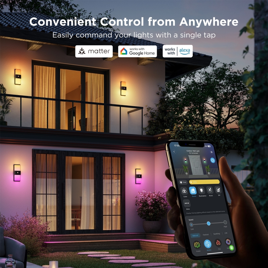 Govee - LED RGBIC Stmievateľné vonkajšie nástenné svietidlo so senzorom MATTER LED/230V IP65 2700-6500K Wi-Fi