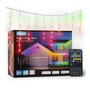 Govee - LED RGBIC Vonkajšia reťaz Smart cencúle 10m Wi-Fi Matter IP65