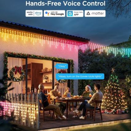 Govee - LED RGBIC Vonkajšia reťaz Smart cencúle 10m Wi-Fi Matter IP65