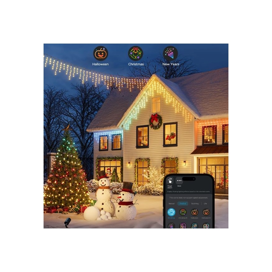 Govee - LED RGBIC Vonkajšia reťaz Smart cencúle 10m Wi-Fi Matter IP65