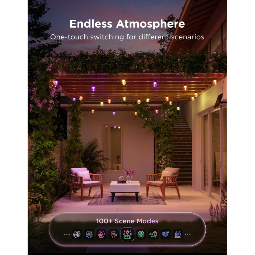 Govee - LED RGBICW Solárny reťazec 8xLED/6W/5V Wi-Fi Matter IP67