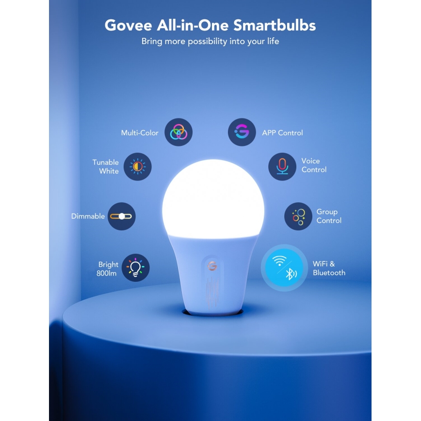 Govee - LED RGBWW Stmievateľná žiarovka Smart MATTER E27/9W/230V 2700-6500K Wi-Fi