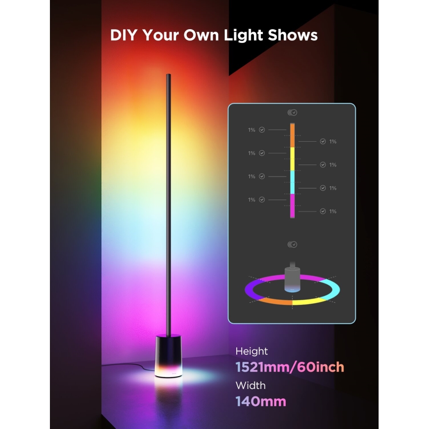 Govee - LED Stmievateľná stojacia lampa Smart MATTER LED RGBICWW 2200-6500K Wi-Fi + diaľkové ovládanie