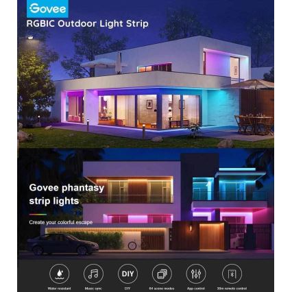 Govee - Phantasy Outdoor Pro SMART LED pásiky 10m - vonkajšie RGBIC Wi-Fi IP65