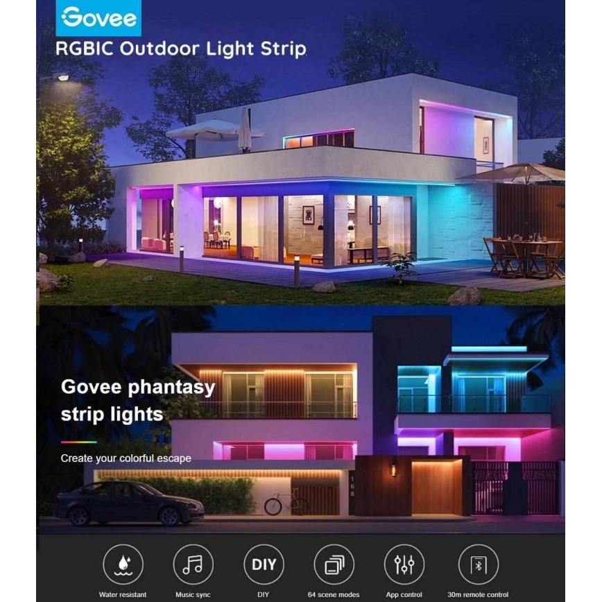 Govee - Phantasy Outdoor Pro SMART LED pásiky 10m - vonkajšie RGBIC Wi-Fi IP65