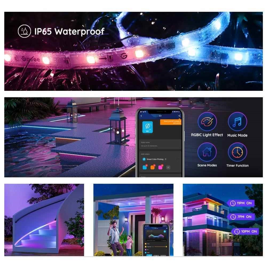 Govee - Phantasy Outdoor Pro SMART LED pásiky 10m - vonkajšie RGBIC Wi-Fi IP65