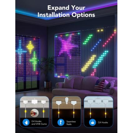 Govee - RGBIC Svetelný záves 520 LED 1,5x2m Wi-Fi IP65