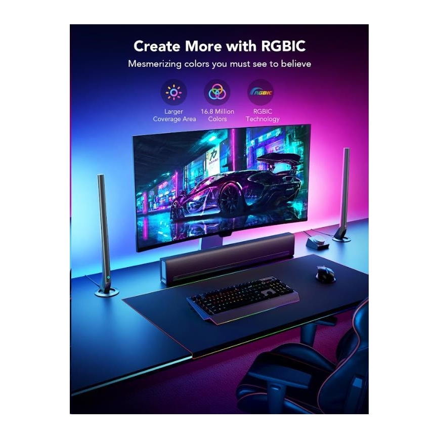 Govee - SADA 2x Smart Gaming Wi-Fi LED RGBIC Panely + Smart Dual + diaľkové ovládanie