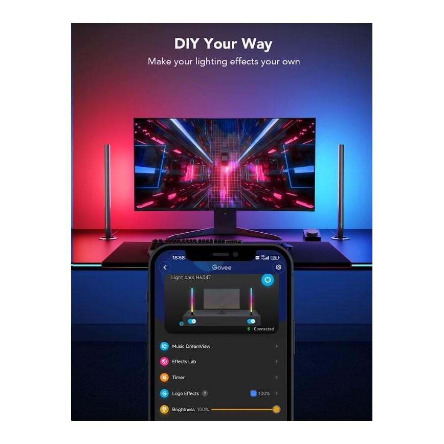 Govee - SADA 2x Smart Gaming Wi-Fi LED RGBIC Panely + Smart Dual + diaľkové ovládanie