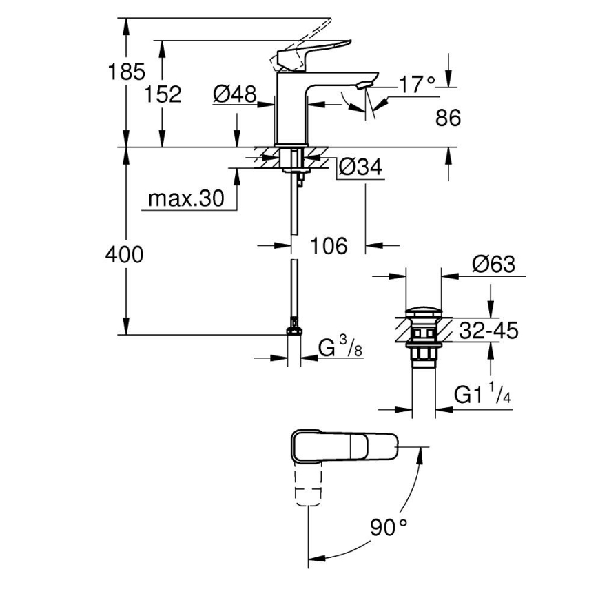 GROHE 1018612430 - Umývadlová batéria DICE S čierna