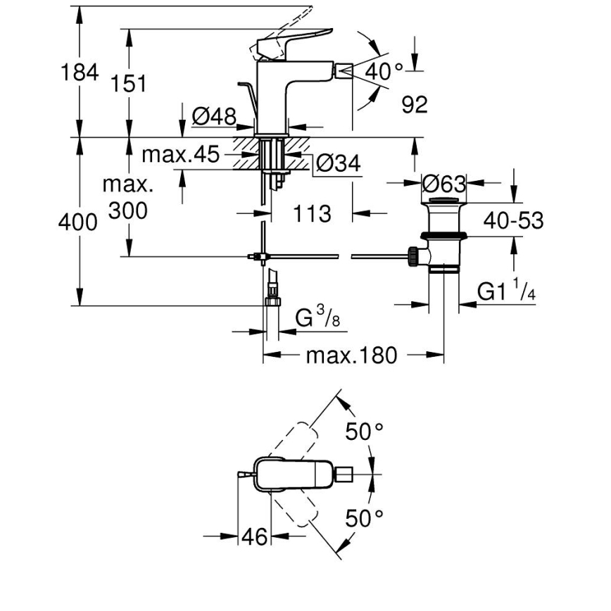 GROHE 1018772430 - Bidetová batéria DICE čierna