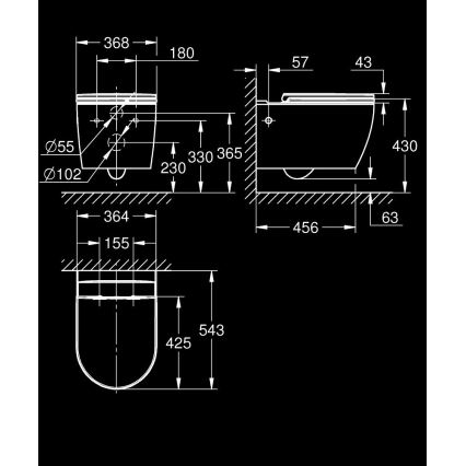 GROHE 103848SH00 - Závesné WC START ROUND keramické 368 × 543 mm DuroWhite