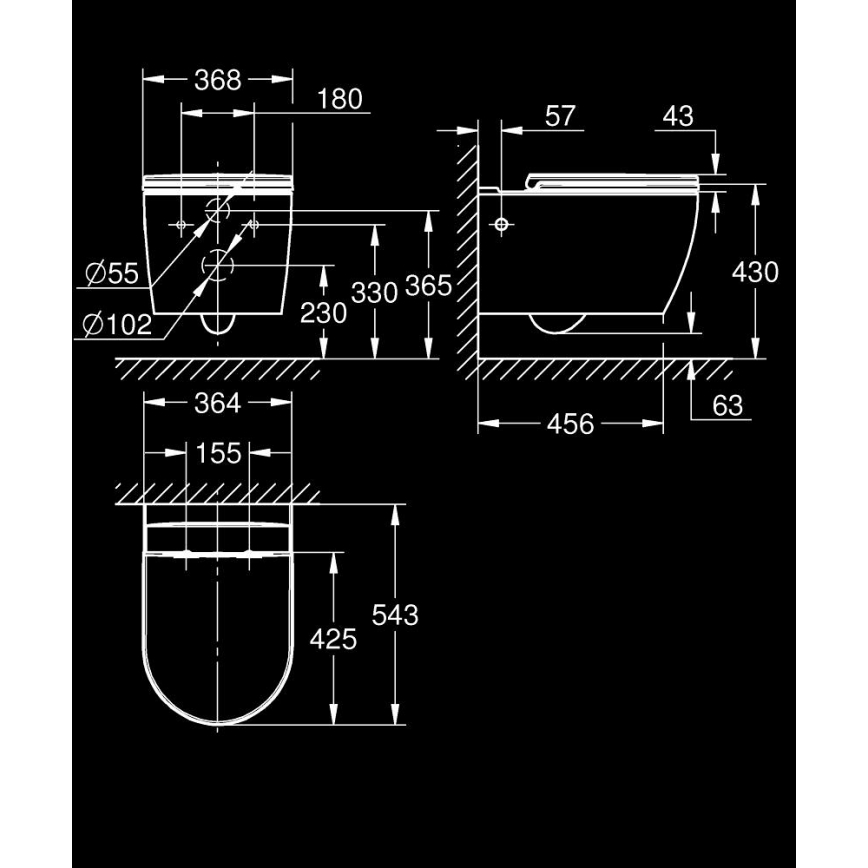 GROHE 103848SH00 - Závesné WC START ROUND keramické 368 × 543 mm DuroWhite