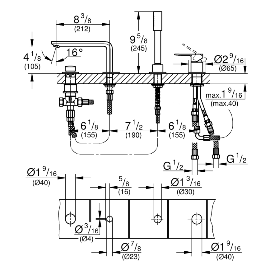 GROHE 19577001 - Vaňová štvorotvorová kombinácia LINEARE lesklý chróm