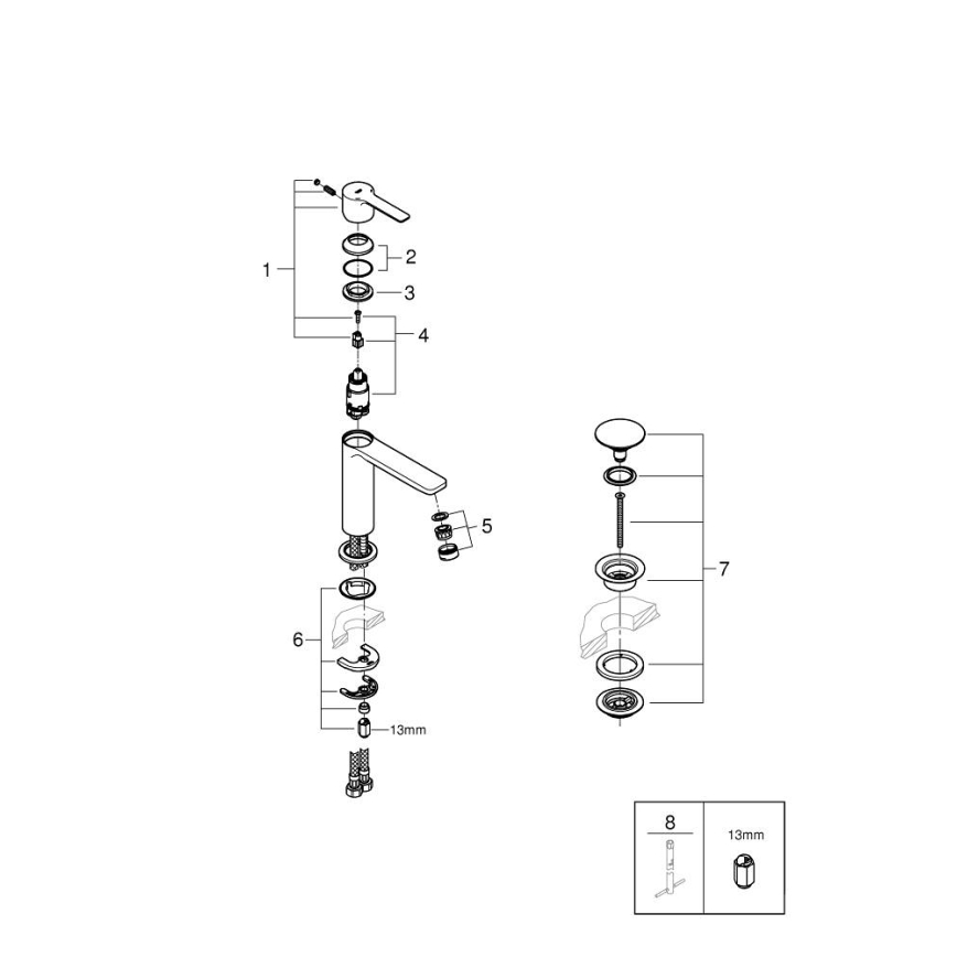 GROHE 23106001 - Umývadlová batéria LINEARE, veľkosť S, lesklý chróm