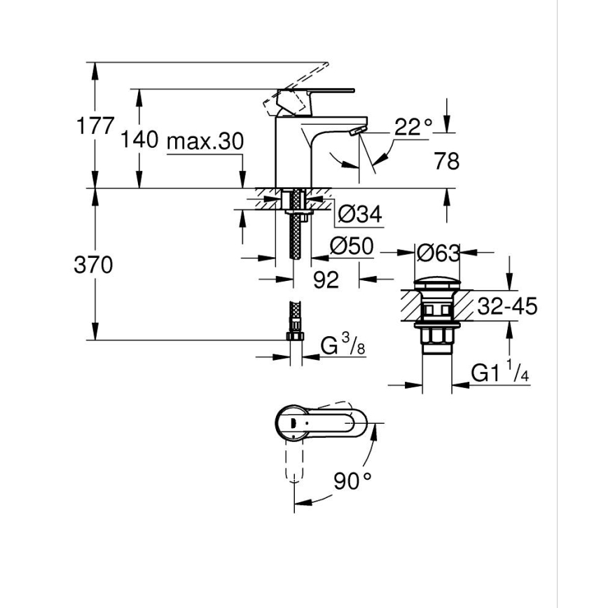 GROHE 23586LS0 - Umývadlová batéria GET veľkosť S biela